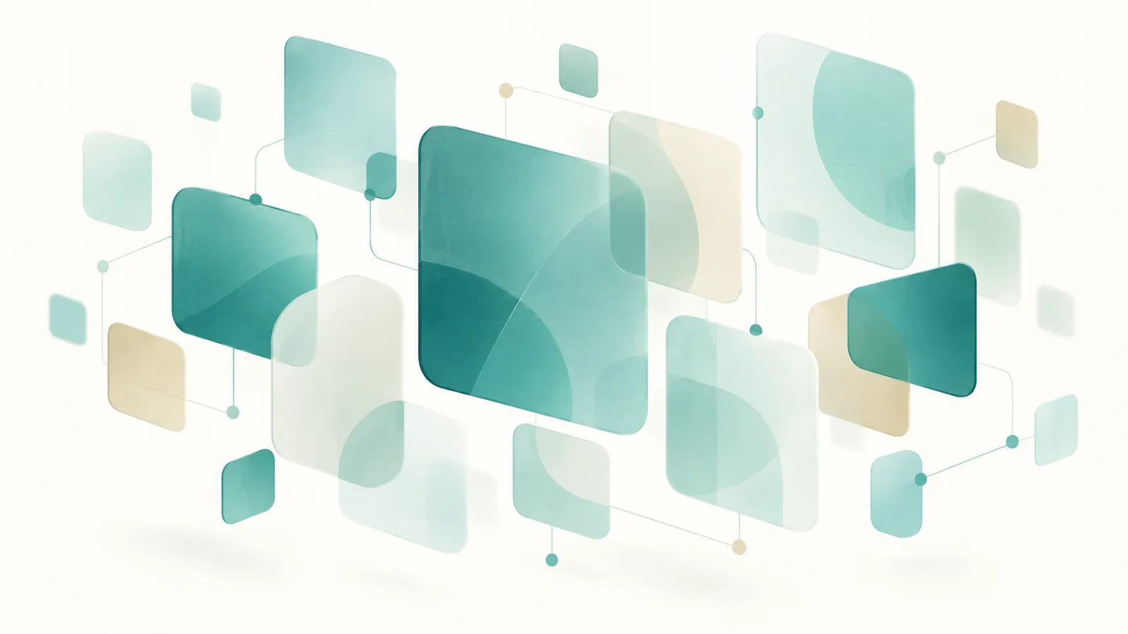 Abstract floating tiles in teal and sand