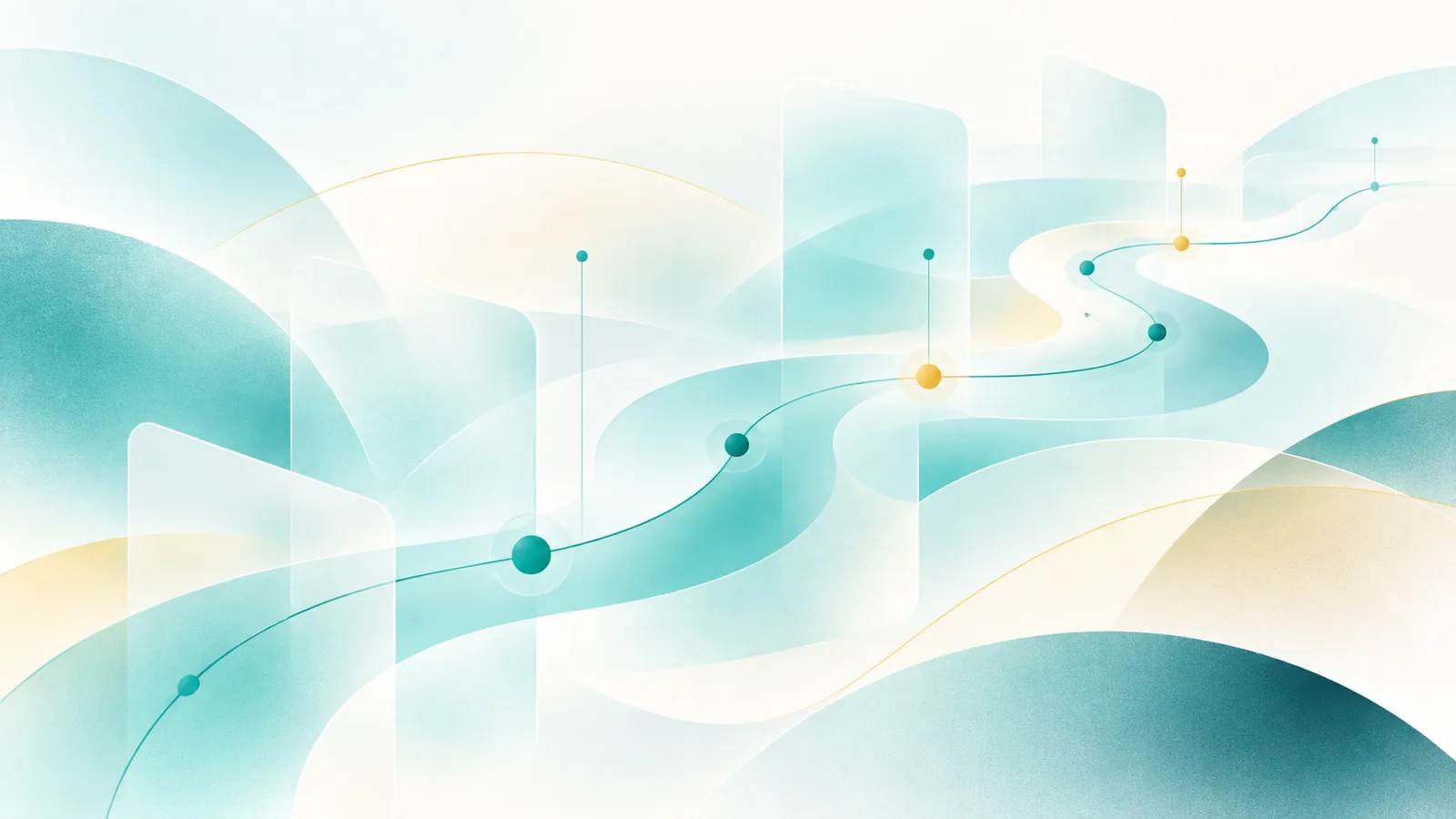 Abstract route with nodes through soft shapes