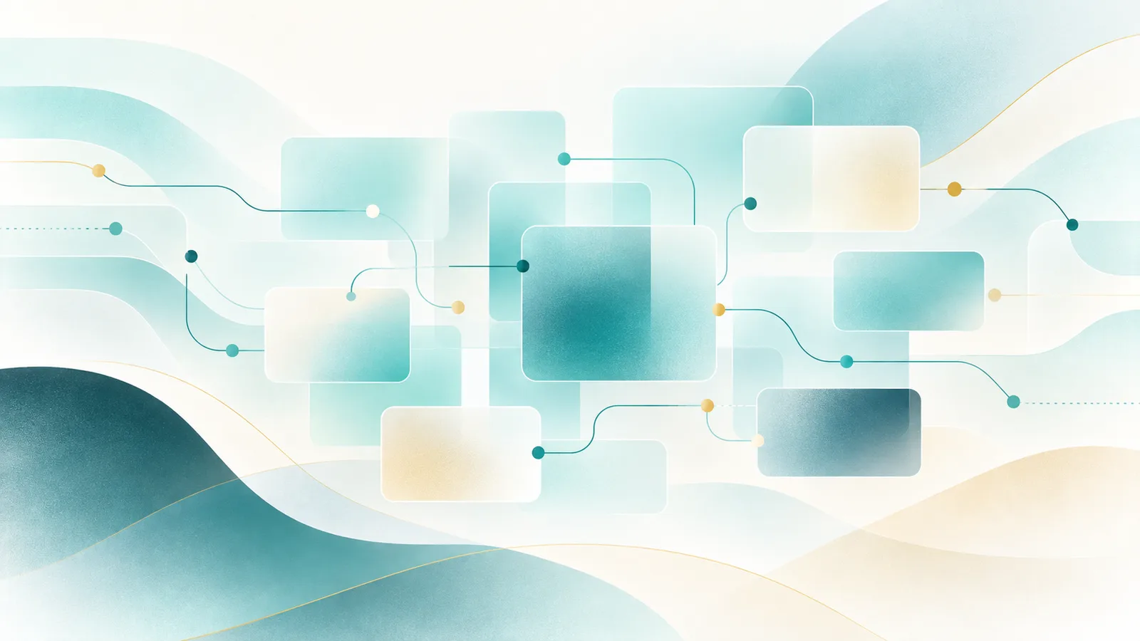 Abstract network of connected tiles in teal and sand